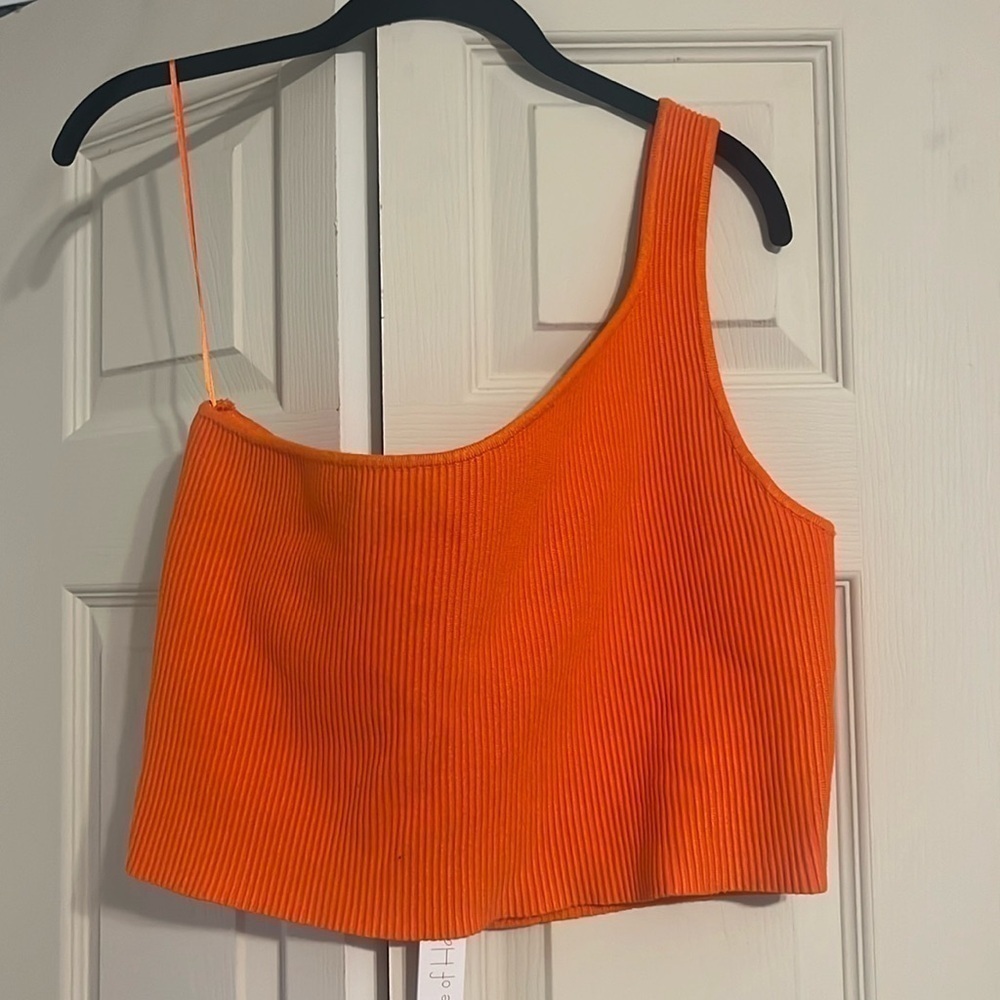 Orange Ribbed Crop Top